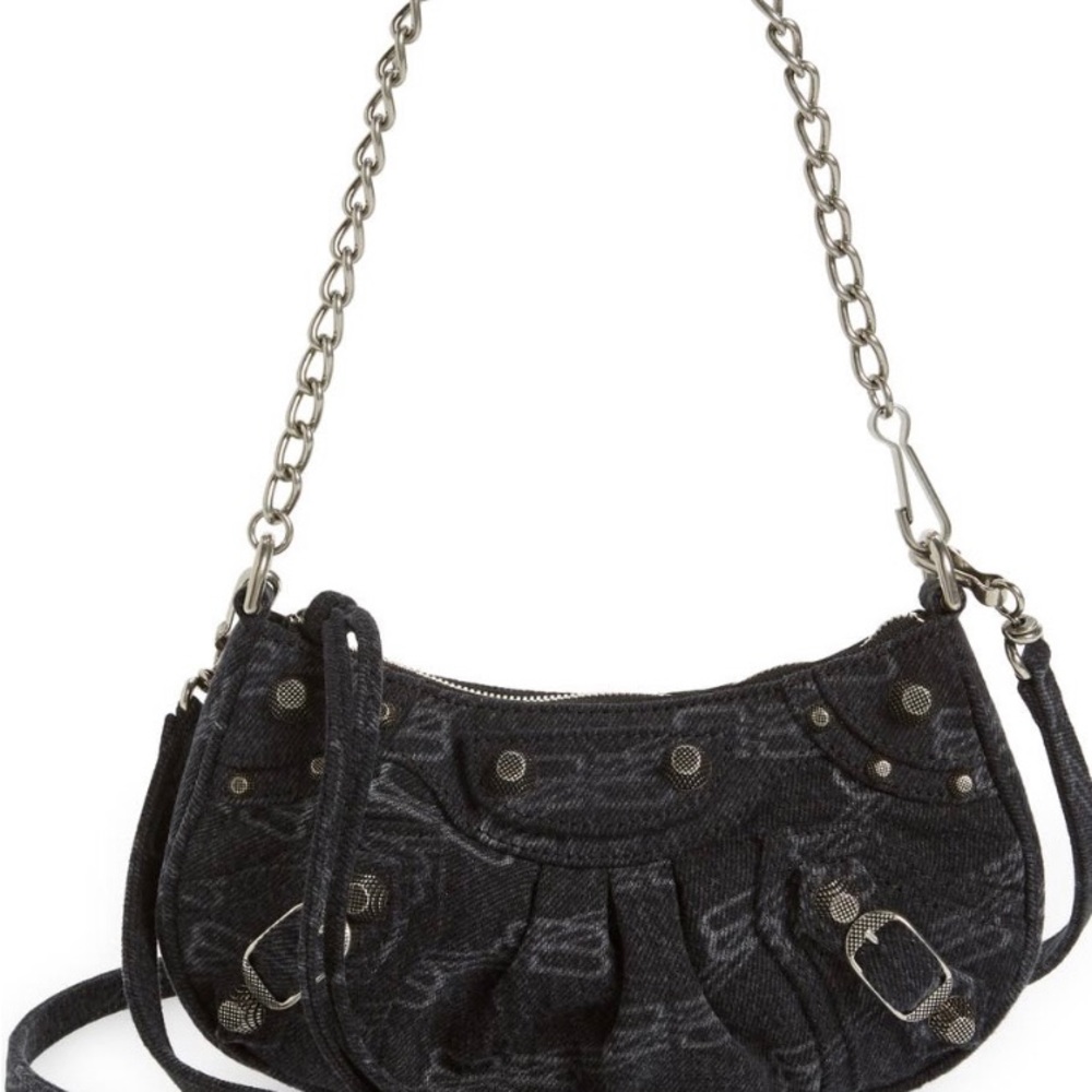 BALENCIAGA LE CAGOLE DENIM MINI BAG W/ CHAIN & STRAP - Picture 2 of 14